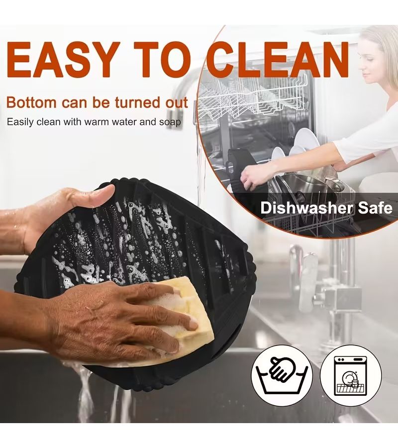 2pcs Black Reusable Air Fryer Liners Square Soft Easy Clean Oven Baking Tool Kitchen Accessories Compatible 3 6 Quart Liter Air Fryers - Image 4