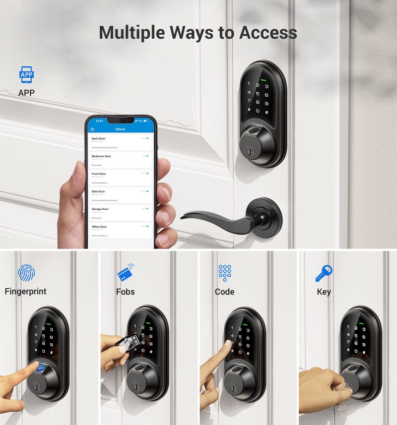 Veise RZ07 Smart Lock, Fingerprint Door Lock, 7-in-1 Keyless Entry with App Control, Electronic Touchscreen Keypad Deadbolt, Biometric Smart Locks for Front Door, Matte Black - Image 2
