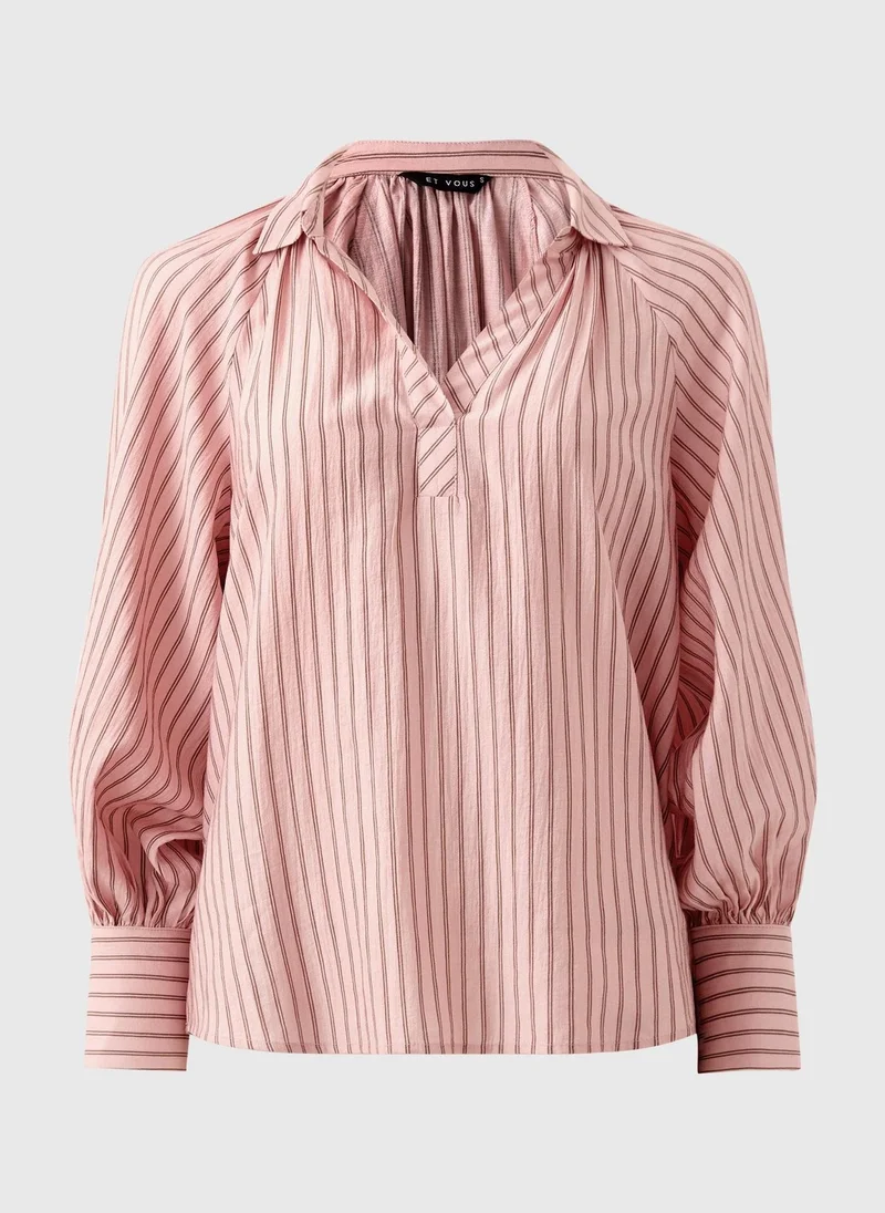 Matalan Et Vous Pink Stripe Puff Sleeve Blouse