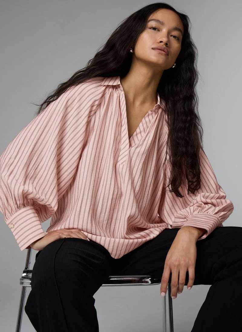Matalan Et Vous Pink Stripe Puff Sleeve Blouse