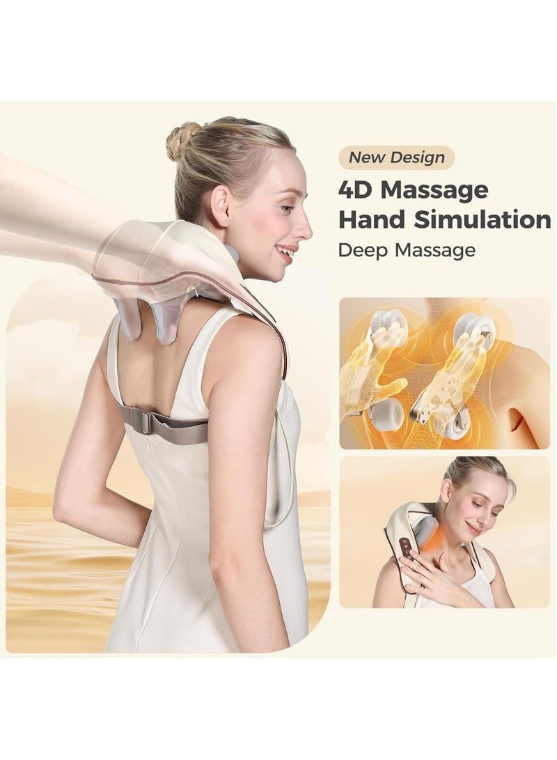 جهاز تدليك محمول للكتف والرقبة مع خاصية التسخين - جهاز تدليك عميق للأنسجة قابل لإعادة الشحن للظهر لتخفيف آلام العضلات وتقليل التوتر والاسترخاء - Image 4