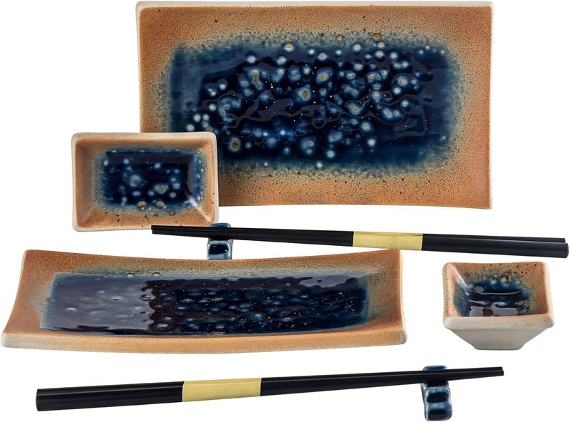 UNICASA Sushi Plate Set 8pcs 8inch Ceramic Sushi DishesJapanese Sushi Serving Set With Chopsticks and Holders - Image 1