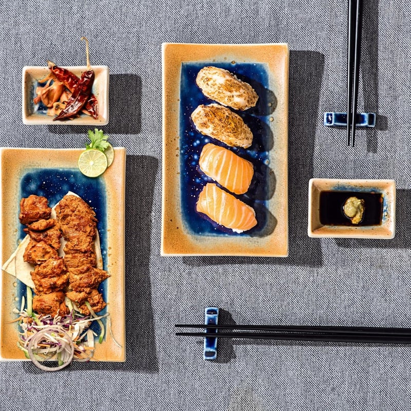 UNICASA Sushi Plate Set 8pcs 8inch Ceramic Sushi DishesJapanese Sushi Serving Set With Chopsticks and Holders - Image 3