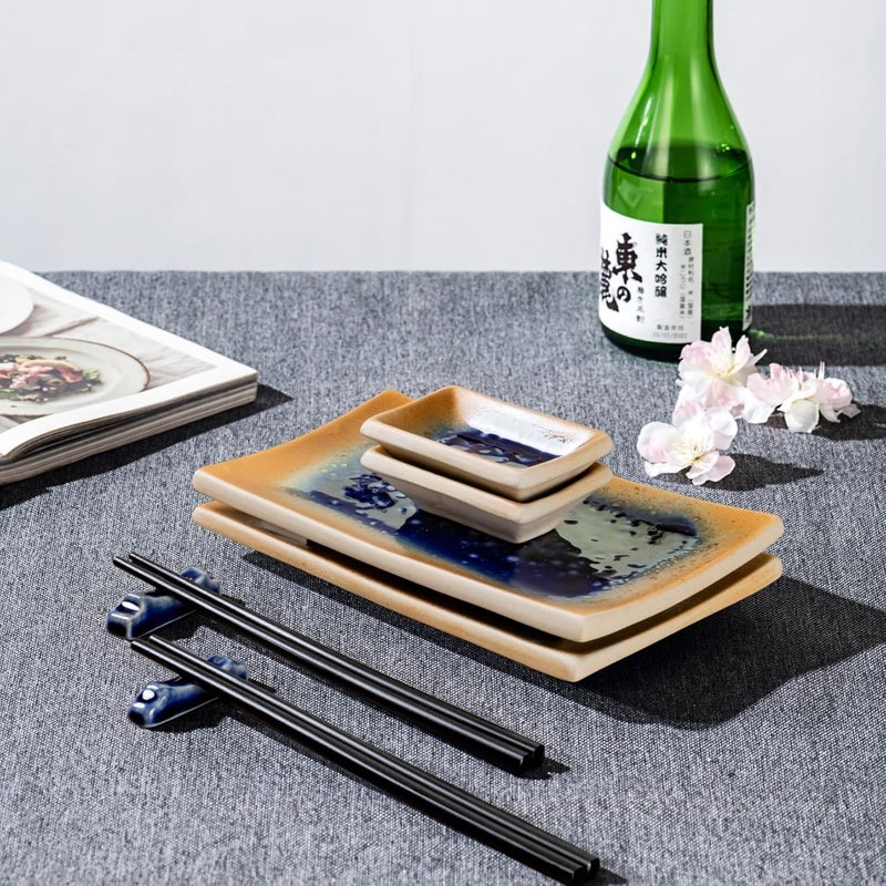 UNICASA Sushi Plate Set 8pcs 8inch Ceramic Sushi DishesJapanese Sushi Serving Set With Chopsticks and Holders - Image 5