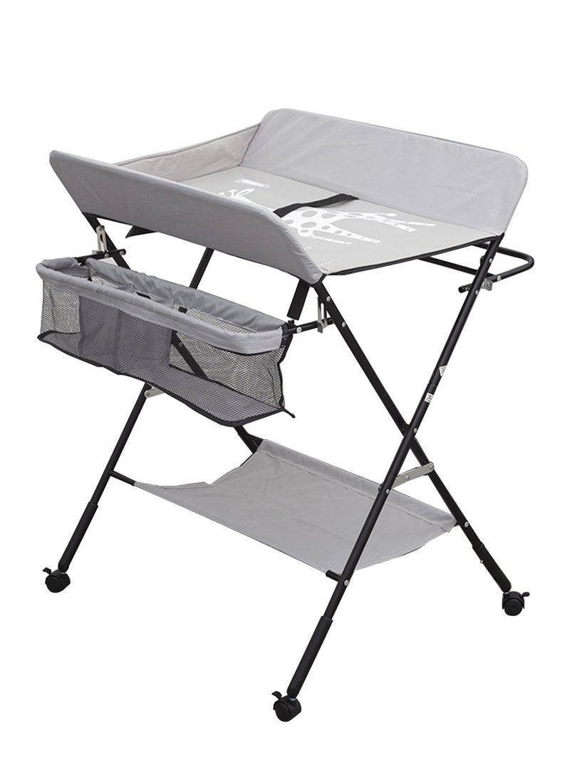 Portable Foldable Waterproof Baby Changing Table with Wheels Portable Nursery Organizer for Newborn Essentials Grey - Image 1