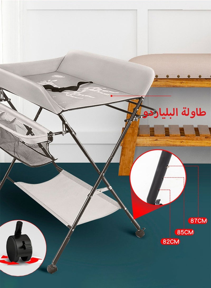 Portable Foldable Waterproof Baby Changing Table with Wheels Portable Nursery Organizer for Newborn Essentials Grey - Image 3