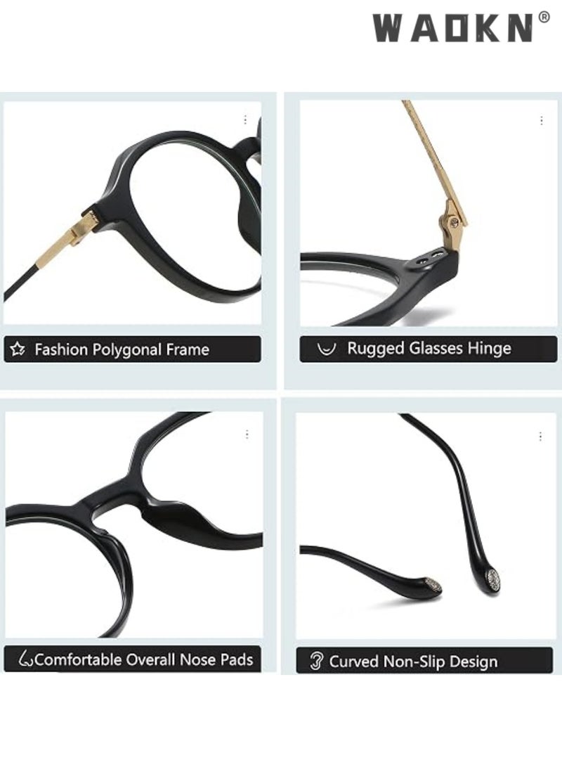 WAOKN Unisex Retro Round Eyeglasses，Black Gold Retro  Eyeglasses Frame, Versatile Face-slimming Retro Round Eyeglasses Frame，Metal + PC Lightweight Eyeglasses Frame for Men Women No-Makeup Wear, Prescription Friendly Plain Glasses Frame for Daily Decor - Image 5