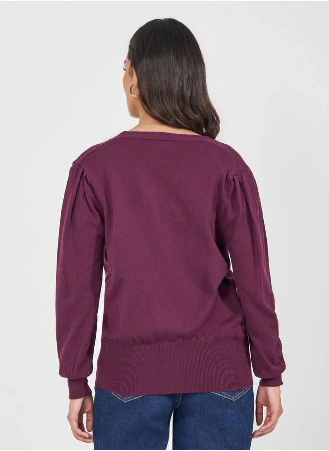Styli Regular Fit Buttoned Cardigan with Volume Sleeves