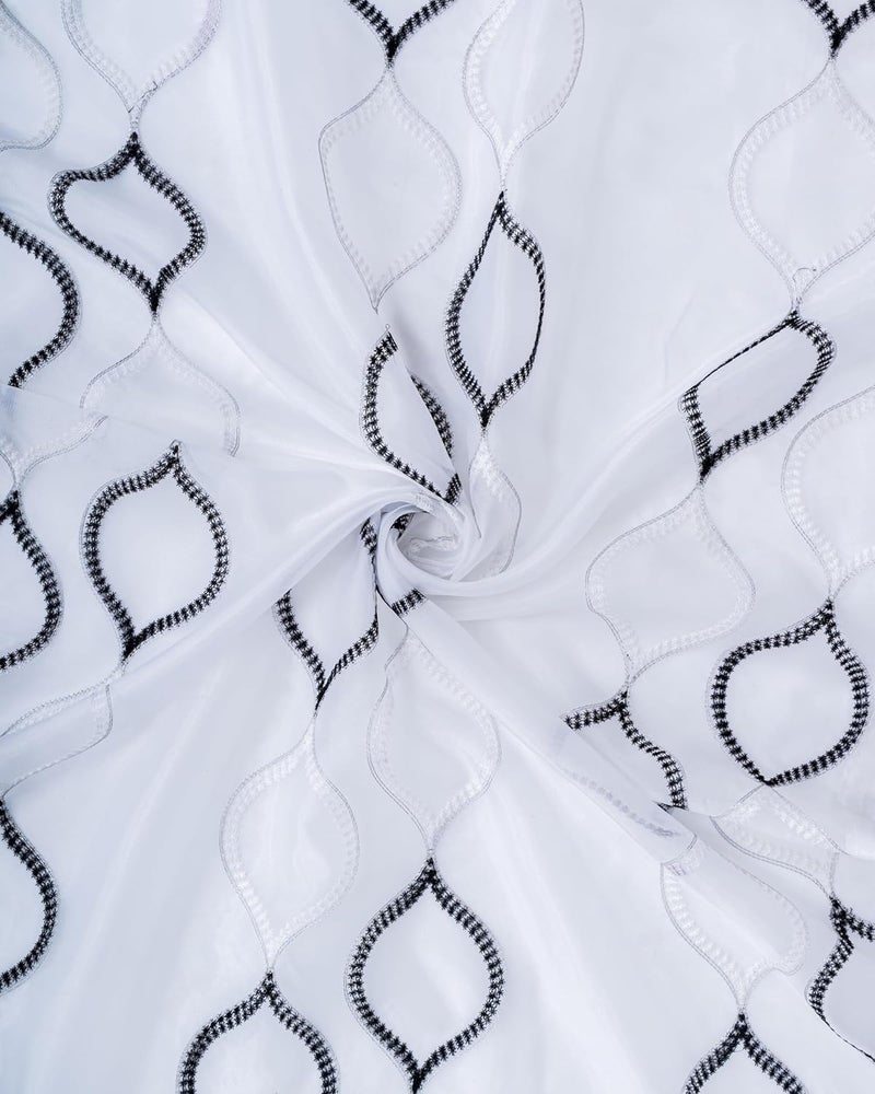 Parda Online 9Ft Black and White Sheer Tissue with Embroidery Drop Design Eyelet Window Curtain - Pack of 2 - Image 4