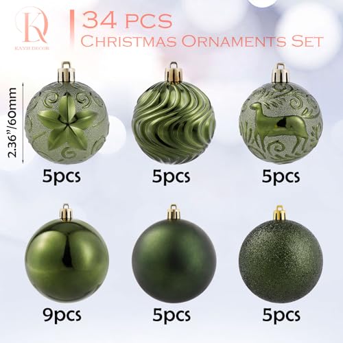KAYH DECOR 34ct Dark Green Christmas Ball Ornaments Shatterproof Plastic Christmas Tree Decorations for Xmas Party Home Office Holiday Decor -Medium Size (2.36"/ 60mm) - Image 2