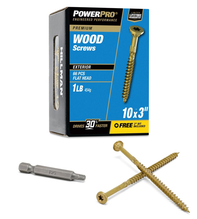 Power Pro Premium Exterior Wood Screws, #10 x 3 Inch All-Purpose Deck Screws for Outdoor Projects, T-25 Star Bit Included, Bronze, 66 Pieces | 48602V4 - Image 1