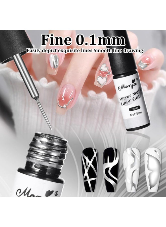Monja 3 Pcs Metallic Gel Nail Polish Set, Chrome Nail Polish, Glitter Rose Silver Gold Gel Nail, Comes with a Fine Brush Head, for French Manicure Nail Art Paint - Image 3