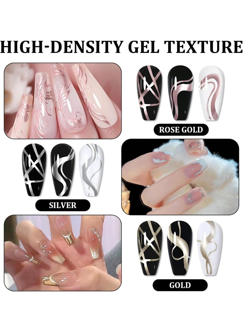 Monja 3 Pcs Metallic Gel Nail Polish Set, Chrome Nail Polish, Glitter Rose Silver Gold Gel Nail, Comes with a Fine Brush Head, for French Manicure Nail Art Paint - Image 2