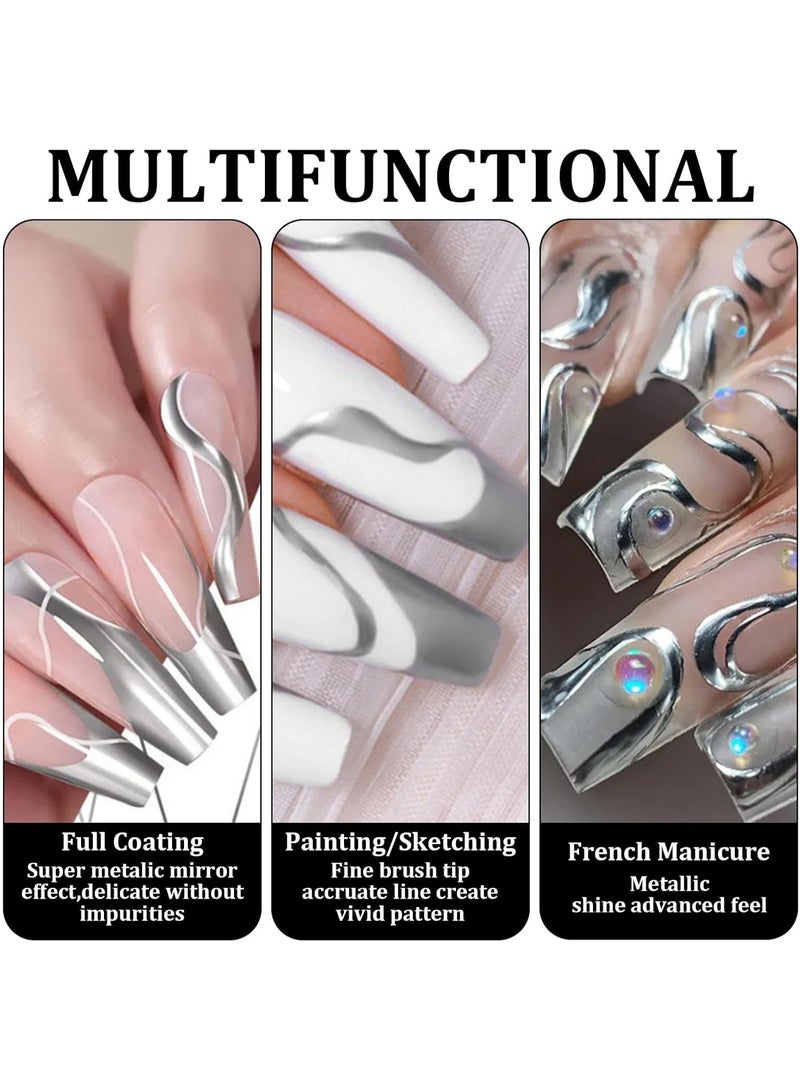 Monja 3 Pcs Metallic Gel Nail Polish Set, Chrome Nail Polish, Glitter Rose Silver Gold Gel Nail, Comes with a Fine Brush Head, for French Manicure Nail Art Paint - Image 4