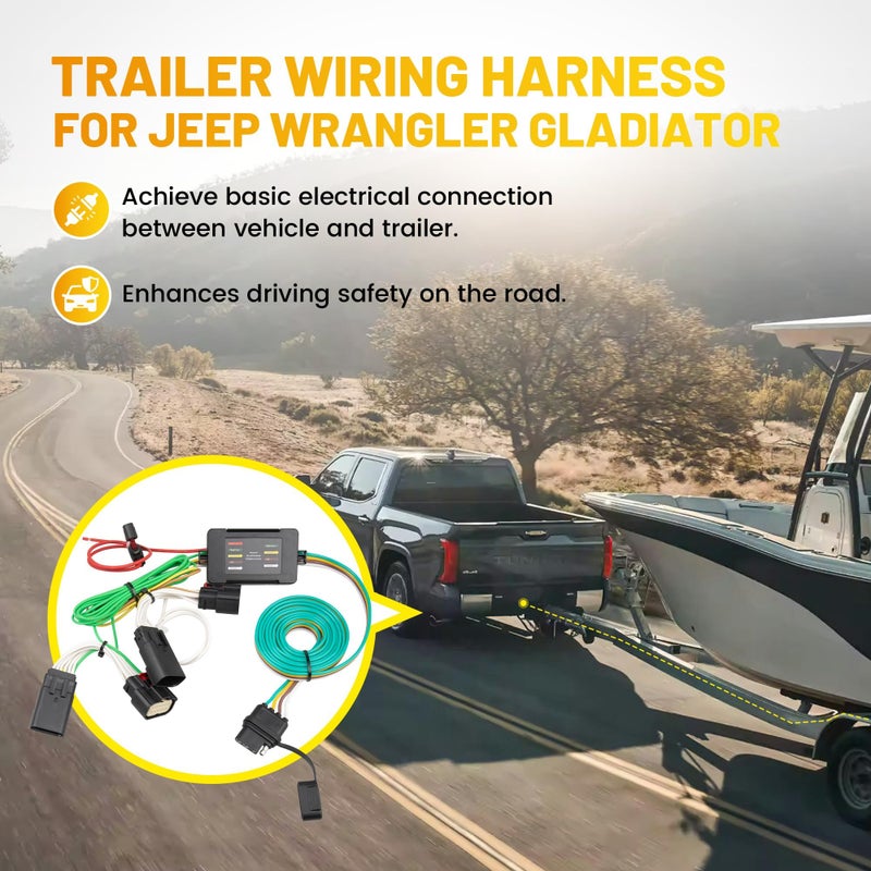 Generic Oyviny 4 Way Trailer Wiring Harness 56407 for 2018-2023 Jeep Wrangler JL /2020-2023 Jeep Gladiator, Wrangler JL 4-Pin Trailer Light Wire Harness Vehicle-Side Towing Connector Pure Copper Wires  - Image 2