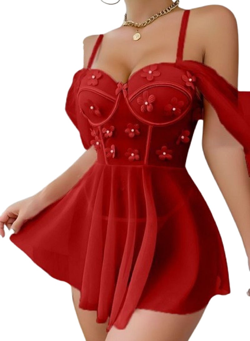 MANIKAN MANIKAN Chiffon dress with bodice straps and off-shoulder chiffon