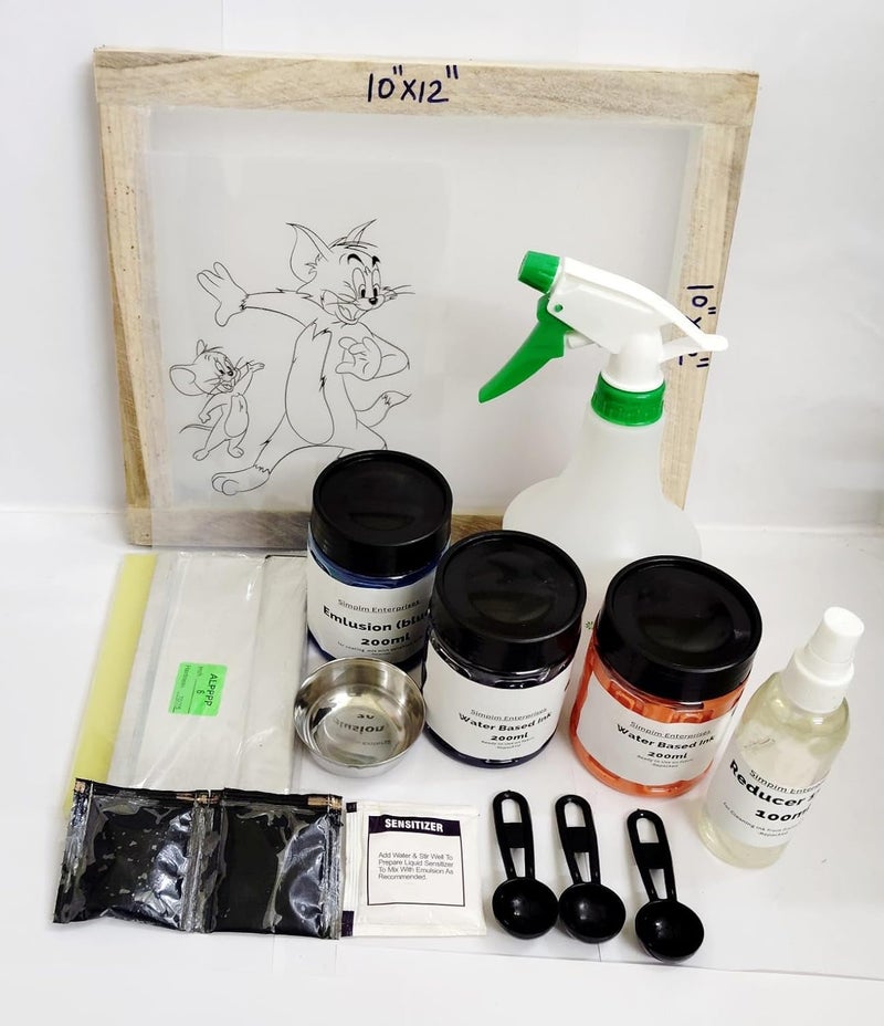 Simpim Screen Printing Kit for Fabricwith 200ml Water Based Ink200l emlusion6 squzeeWater sparyerdecoding Powdersenstizer sechet10x12 Wooden mesh  - Image 2