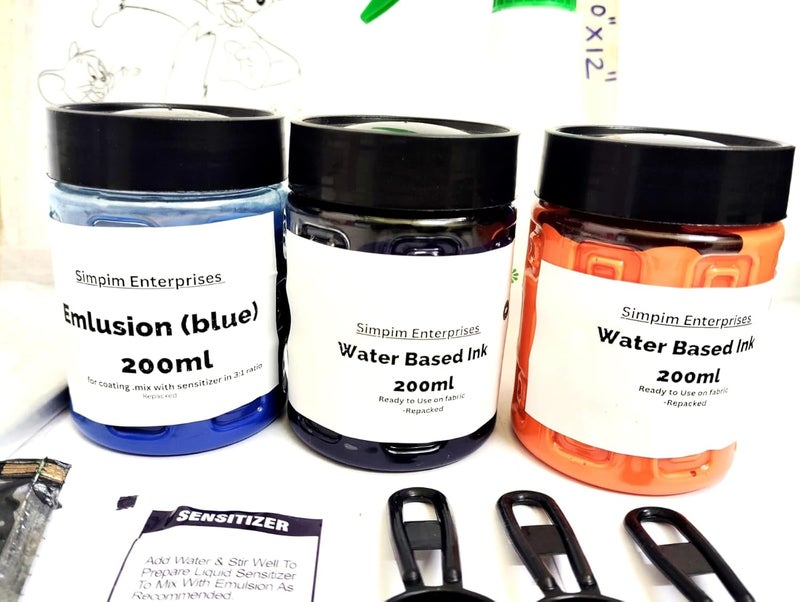 Simpim Screen Printing Kit for Fabricwith 200ml Water Based Ink200l emlusion6 squzeeWater sparyerdecoding Powdersenstizer sechet10x12 Wooden mesh  - Image 3