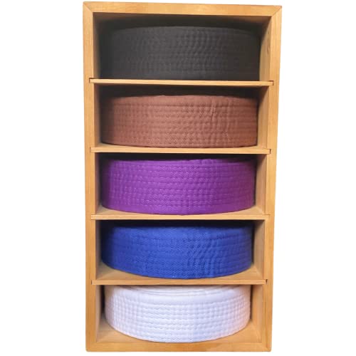 Alley Cats Brazilian Jiu Jitsu Belt Display  Pine Belt Box  5 BJJ Belt Display Case  White to Black Belt Rack  Martial Arts Jiu Jitsu Belt Holder  Gifts for Jiu Jitsu Practitioners  OSS 