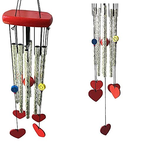 Ripe India Wind Chime 8 Pipes Red Heart with Smiley Face and Positive Energy for Home & Office with a Pleasant & Satisfying Sound - Image 1