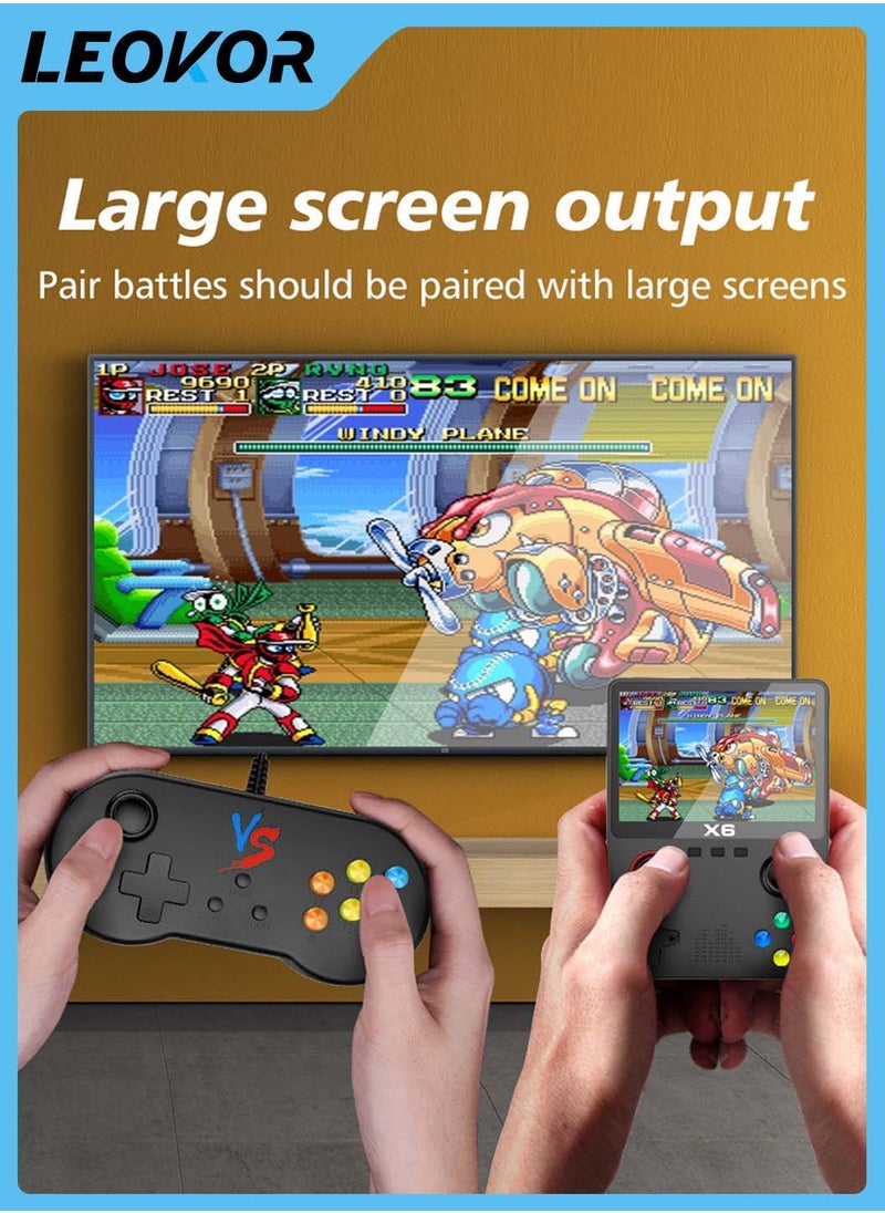 LEOKOR - X6 Handheld Retro Gaming Console,Handheld Game Console Built-in 32GB,10000+ Classic Games,3.5-inch OCA IPS Screen,Dual 3D Joystick,11 Emulators,Handheld Gam Console Support TV Output（Black） - Image 1