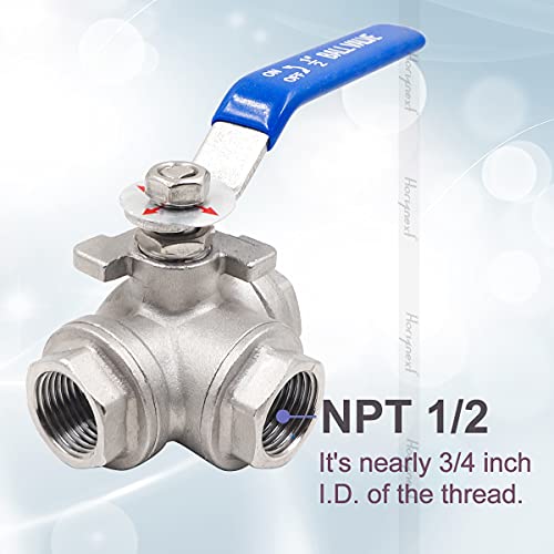 Horiznext NPT 1/2 stainless steel 3 way valve for water tank, T-port 3 way ball valve for water line fuel hose and other pipes and fittings (1 pc) - Image 2