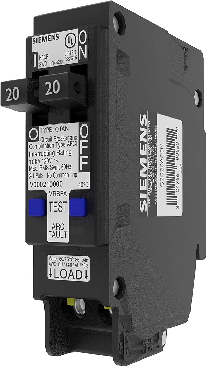 SIEMENS 20A 120V 1Pole Tandem CAFCI Type QTAN Circuit Breaker  - Image 1