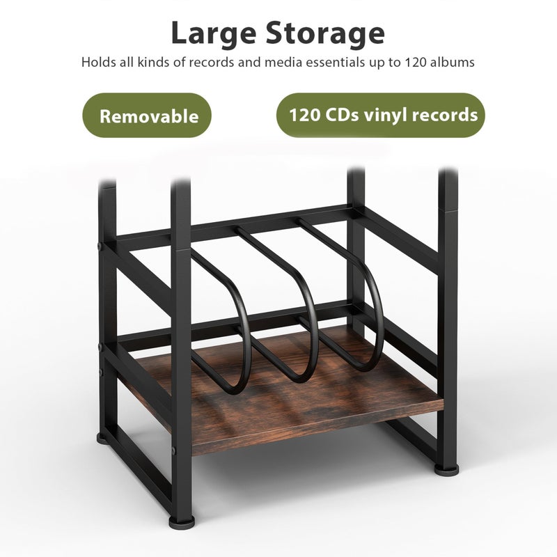 ZEXVIDA Record Player Stand,3-Tier Record Player Table with U-Shaped Vinyl Storage Up to 120 Albums,28" H End Table Turntable Stand with Storage,Record Table Vinyl for Living Room Bedroom - Image 2