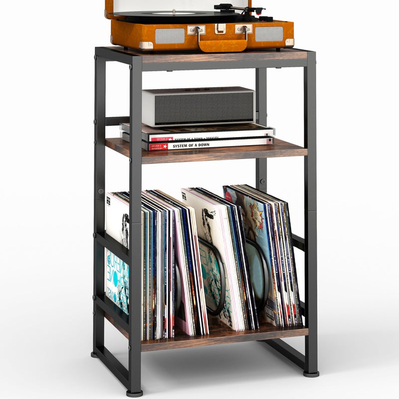 ZEXVIDA Record Player Stand,3-Tier Record Player Table with U-Shaped Vinyl Storage Up to 120 Albums,28" H End Table Turntable Stand with Storage,Record Table Vinyl for Living Room Bedroom - Image 1