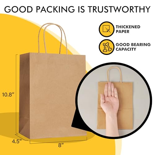 RACETOP Brown Paper Bags with Handles Bulk 100Pcs 8x4.5x10.8 Inch Gift Bags Bulk, Brown Kraft Paper Bags for Retail, Party, Shopping, Favor - Image 3