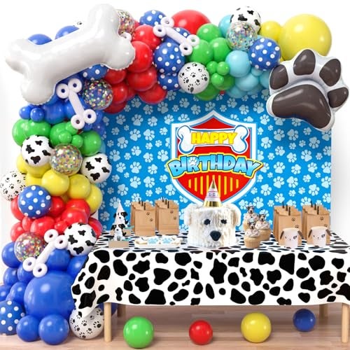 Winrayk 156Pcs Cartoon Dog Paw Birthday Party Decorations Supplies for Kids Balloon Arch with Backdrop Tablecloth Large Dog Bone Paw Print Foil Balloon Boy Puppy Theme Birthday Party Decorations - Image 1