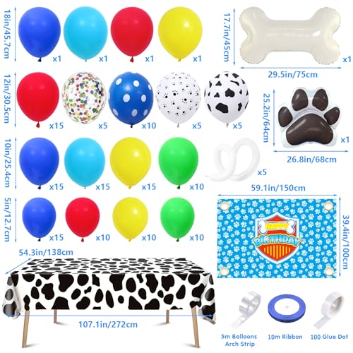 Winrayk 156Pcs Cartoon Dog Paw Birthday Party Decorations Supplies for Kids Balloon Arch with Backdrop Tablecloth Large Dog Bone Paw Print Foil Balloon Boy Puppy Theme Birthday Party Decorations - Image 5