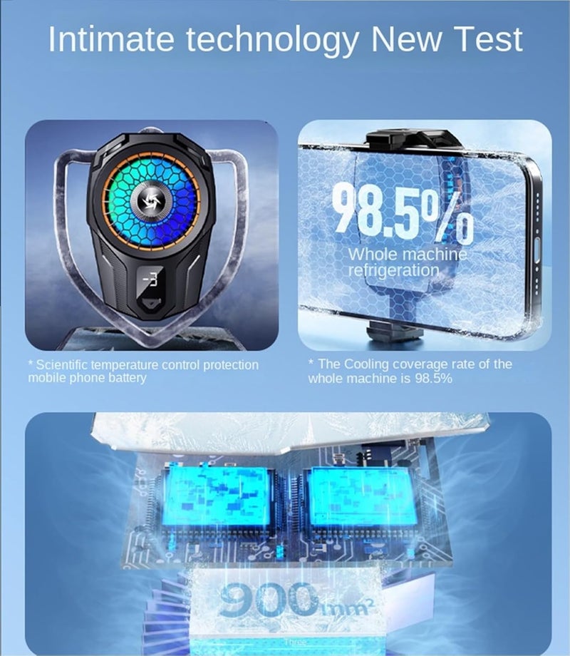 Cubonic SL-16 Semi-Conductor Cooling, 2 Speed Gear, LED Temperature Display,Cool Blue Light Universal Cellphone Radiator for Streaming, Gaming, Vlog Mobile Cooling Fan - Image 5