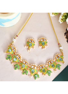 فويلا مجموعة مجوهرات VOYLLA Forever More Green Stones and Pearls المطلية بالمينا  - Image 2