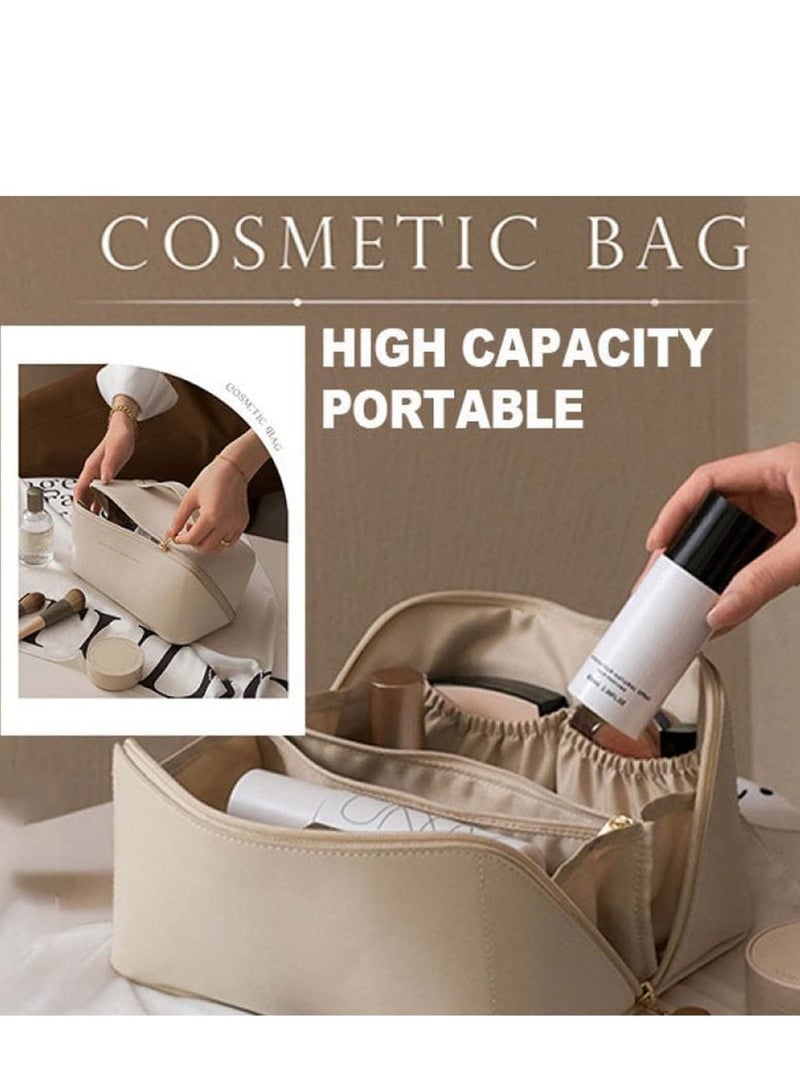 MIXDE Large-Capacity Travel Cosmetic Bag | Leather Makeup Bag | Waterproof Portable Cosmetic Bag | Multifunctional Storage Makeup Bag | Travel Cosmetic Bag (Pink)  - Image 2