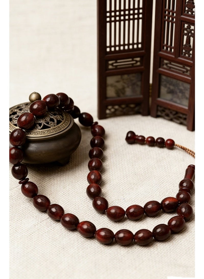 Nariele 33 Pcs Vintage Deep Wine Red Matte Oval Muslim Tasbih Prayer Beads Matching Tone Integrated Grip Multi-Strand Bead Tassel Simple Dhikr Counting Rosary Ramadan Eid Unisex Portable Worship Tasbih Single Pack - Image 2