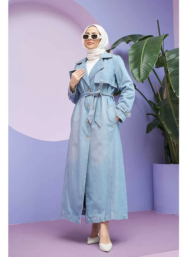 Neways 6458-ALLERLI Denim Trench Coat Blue