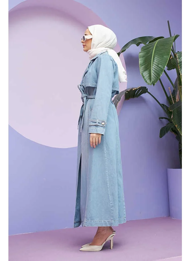 Neways 6458-ALLERLI Denim Trench Coat Blue