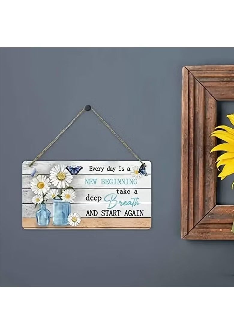 قطعة واحدة من اقتباسات ملهمة معلقة على الحائط. ديكور معلق على شكل زهرة الأقحوان الملهمة. خشب صناعي، فن جداري أفقي للمنزل والمكتب. - Image 2