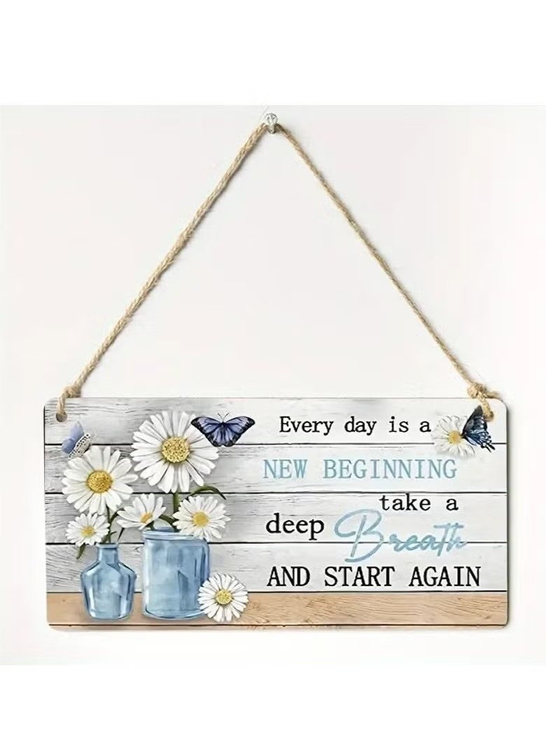 قطعة واحدة من اقتباسات ملهمة معلقة على الحائط. ديكور معلق على شكل زهرة الأقحوان الملهمة. خشب صناعي، فن جداري أفقي للمنزل والمكتب. - Image 1