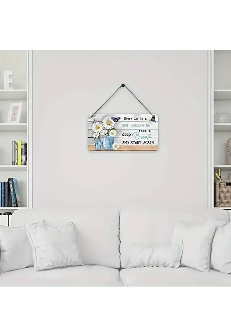 قطعة واحدة من اقتباسات ملهمة معلقة على الحائط. ديكور معلق على شكل زهرة الأقحوان الملهمة. خشب صناعي، فن جداري أفقي للمنزل والمكتب. - Image 4