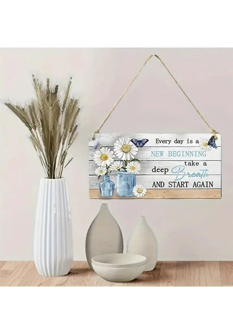 قطعة واحدة من اقتباسات ملهمة معلقة على الحائط. ديكور معلق على شكل زهرة الأقحوان الملهمة. خشب صناعي، فن جداري أفقي للمنزل والمكتب. - Image 5