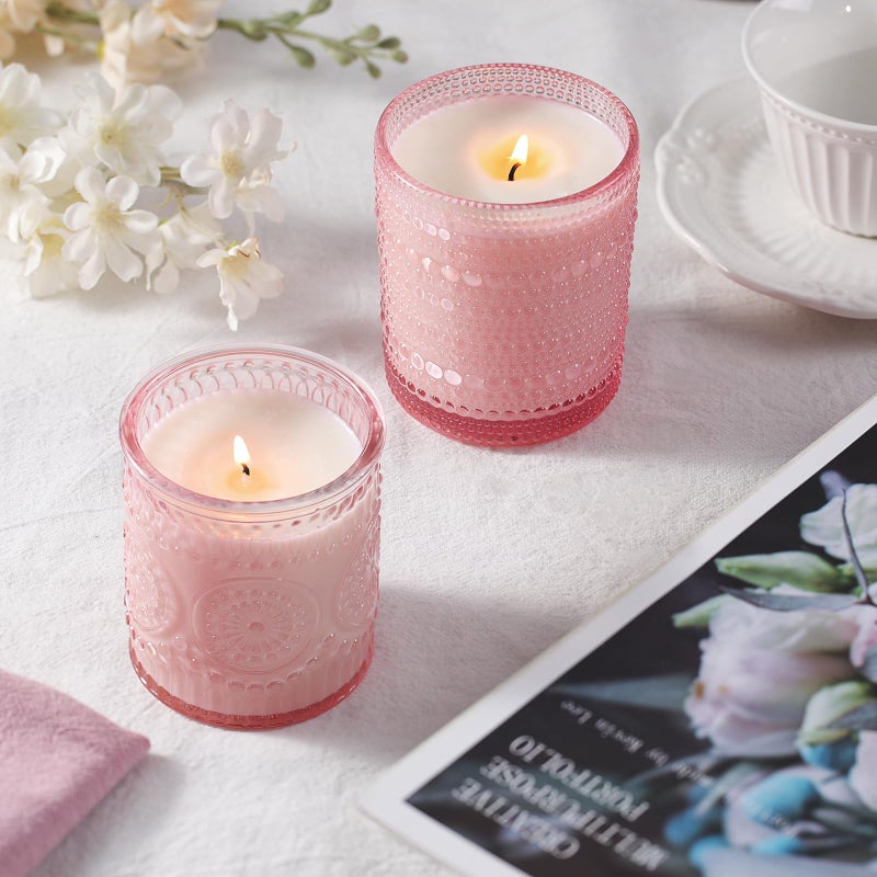 DARJEN 12 Pack Pink Candle Jars for Making Candles- 3 Styles Glass Candle Making Jars Bulk with Bamboo Lids and Labels, Candle Making Supplies Candle Vessels for DIY Gifts - Image 3