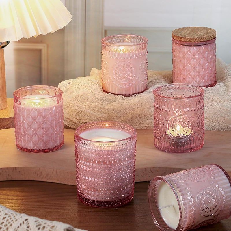 DARJEN 12 Pack Pink Candle Jars for Making Candles- 3 Styles Glass Candle Making Jars Bulk with Bamboo Lids and Labels, Candle Making Supplies Candle Vessels for DIY Gifts - Image 5