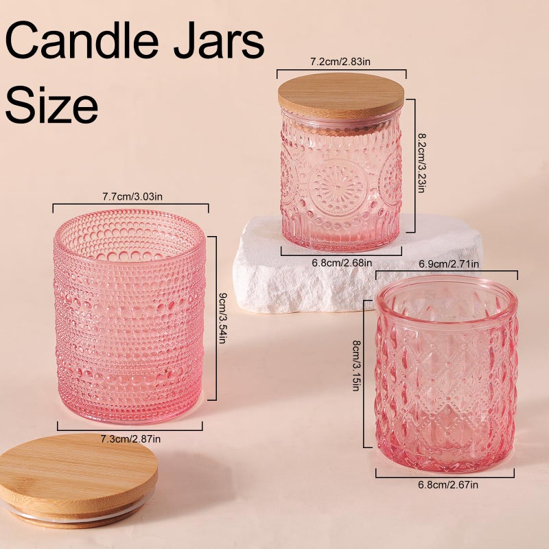 DARJEN 12 Pack Pink Candle Jars for Making Candles- 3 Styles Glass Candle Making Jars Bulk with Bamboo Lids and Labels, Candle Making Supplies Candle Vessels for DIY Gifts - Image 2