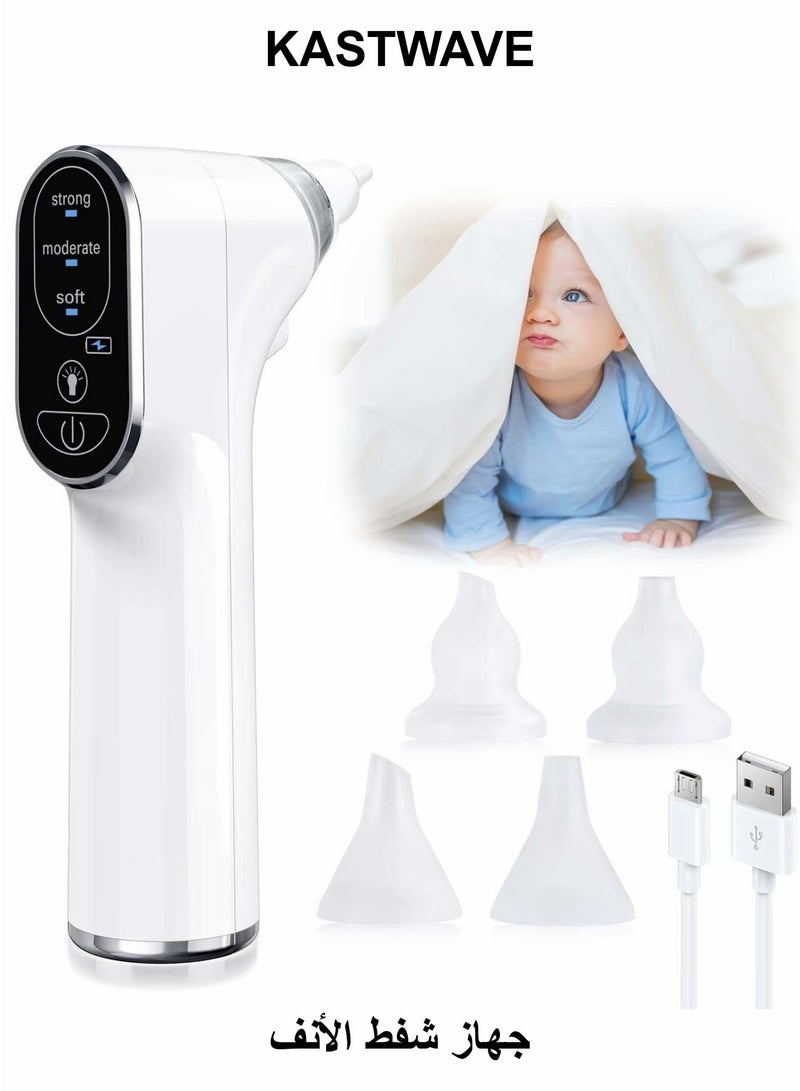 KASTWAVE Baby Nasal Aspirator, Electric Nose Sucker for Baby, Automatic Baby Nose Cleaner with 4 Silicone Nozzles & 3 Suction Levels, Rechargeable Nose Sucker for Newborns, Toddlers, Infant (White) - Image 1