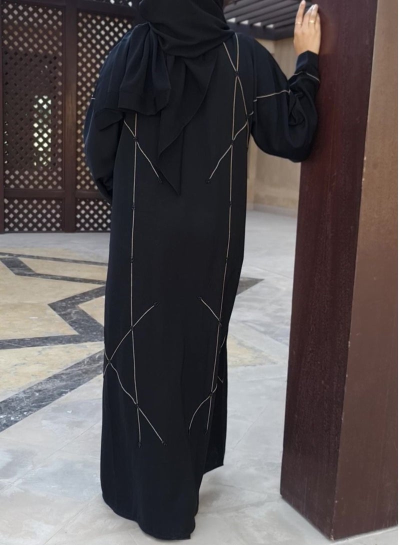 Spiffy Snow Elegant Nada Black Abaya with Thread work - Image 4