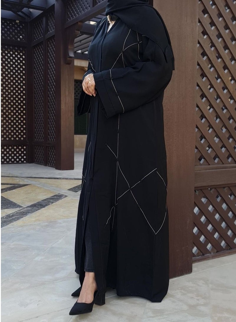 Spiffy Snow Elegant Nada Black Abaya with Thread work - Image 2