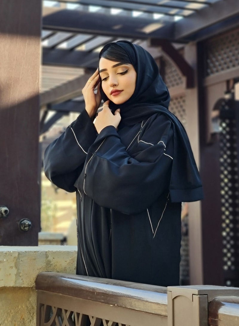 Spiffy Snow Elegant Nada Black Abaya with Thread work - Image 3
