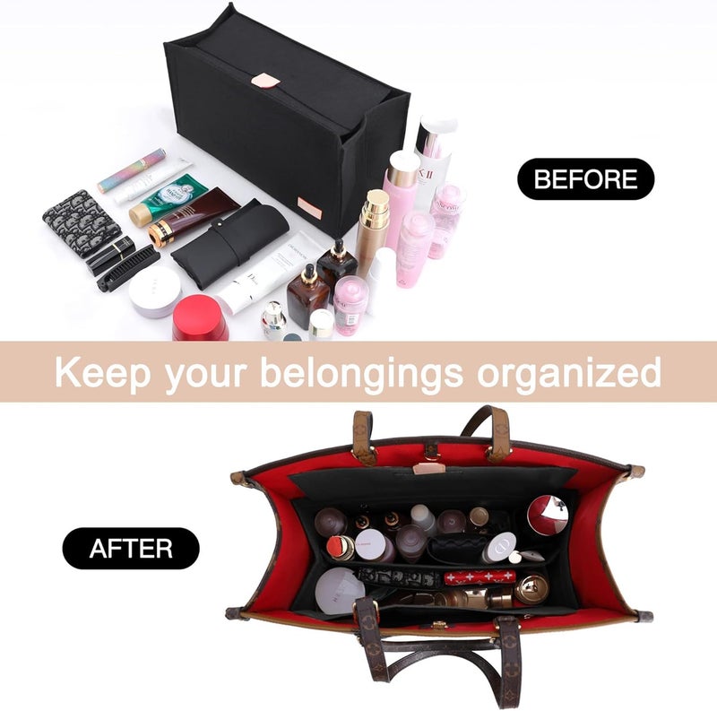 Doxo Purse Organizer Insert, Felt Bag Organizer Insert with Zipper, Perfect for Lv Onthego GM 40 & D Book Tote Large (Black-With Cover, XL) - Image 4
